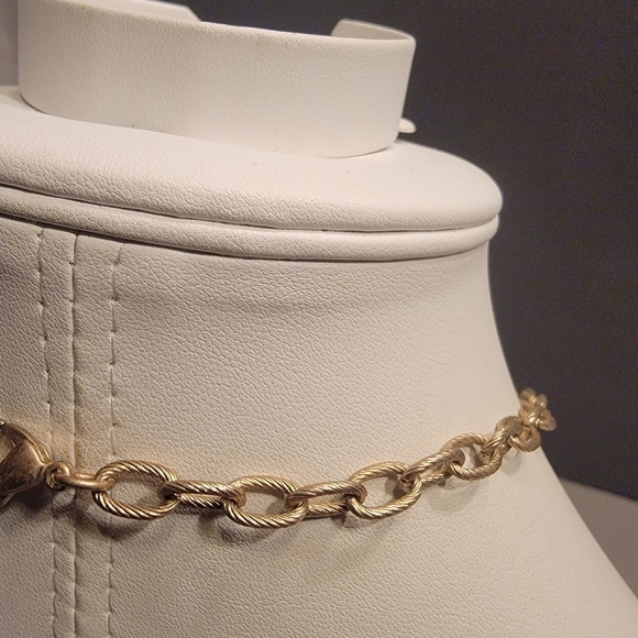 Matte Goldtone Cut Link Chain Necklace with Cross Pendent - Picture 3 of 5